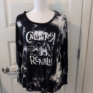 ACEMI Tie-Dye Long Sleeve Top Tie Front California Republic Plus Size 1X
